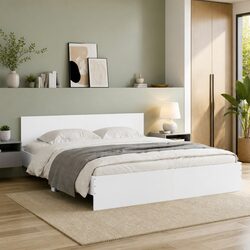 King Bed Frame Details: 183x203 cm, White, Slatted Base