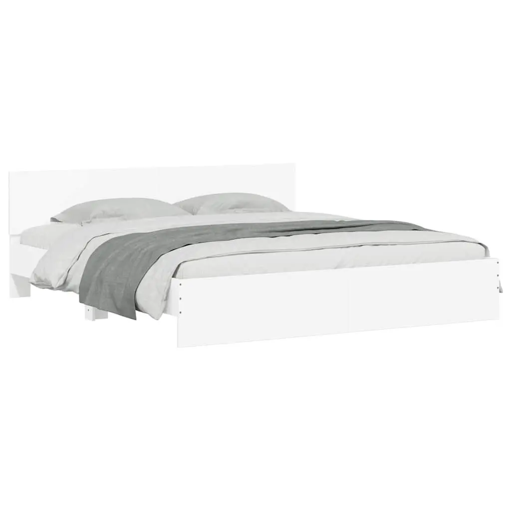 King Bed Frame White 183x203 cm Slatted Base Headboard Bedroom Furniture