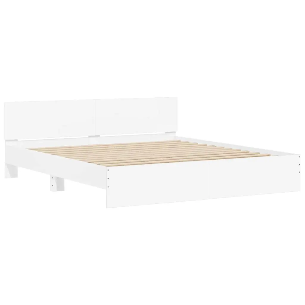 King Bed Frame White 183x203 cm Slatted Base Headboard Bedroom Furniture