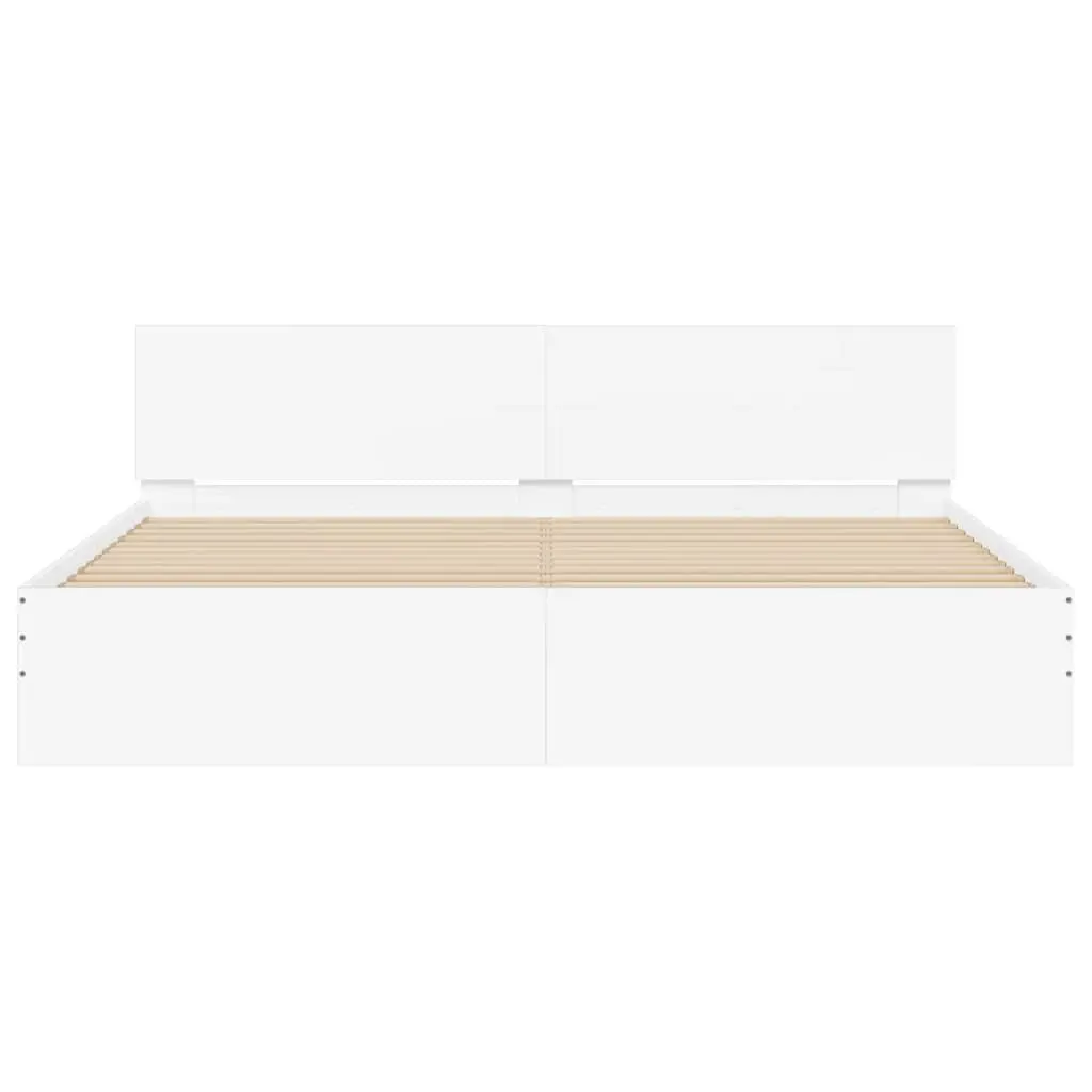 King Bed Frame White 183x203 cm Slatted Base Headboard Bedroom Furniture