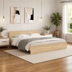 King Bed Frame Sonoma Oak Brown Engineered Wood Slatted Base Bedroom Furniture