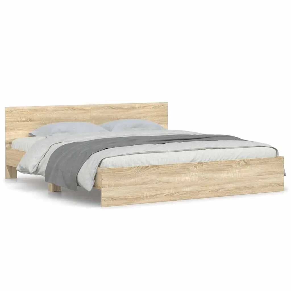 King Bed Frame for Bedroom 183 x 203 cm Sonoma Oak Brown Engineered Wood Slatted Base
