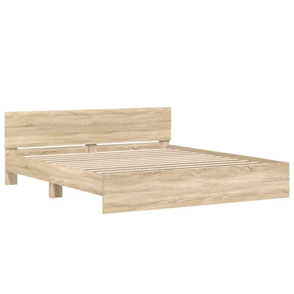 King Bed Frame for Bedroom 183 x 203 cm Sonoma Oak Brown Engineered Wood Slatted Base