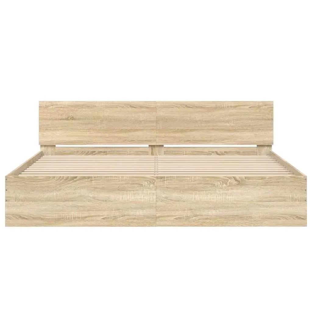 King Bed Frame for Bedroom 183 x 203 cm Sonoma Oak Brown Engineered Wood Slatted Base