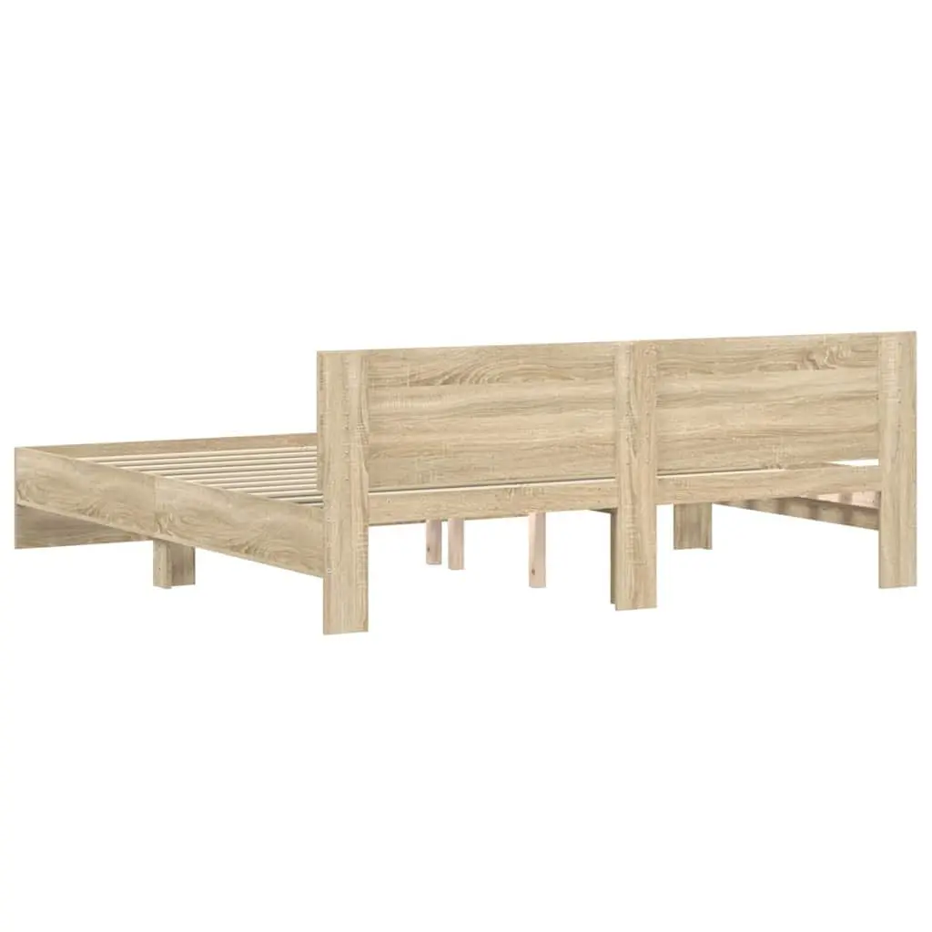 King Bed Frame for Bedroom 183 x 203 cm Sonoma Oak Brown Engineered Wood Slatted Base
