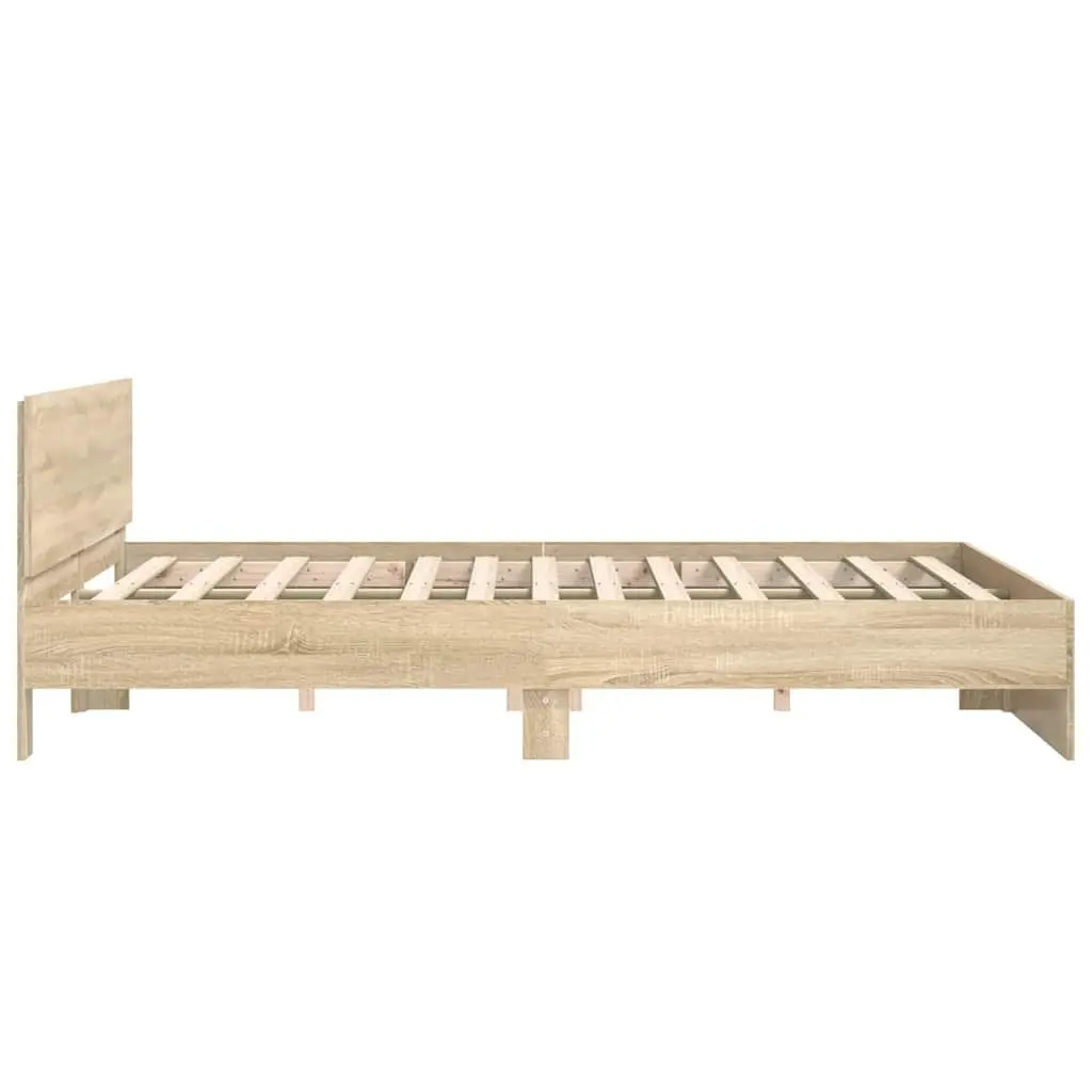 King Bed Frame for Bedroom 183 x 203 cm Sonoma Oak Brown Engineered Wood Slatted Base