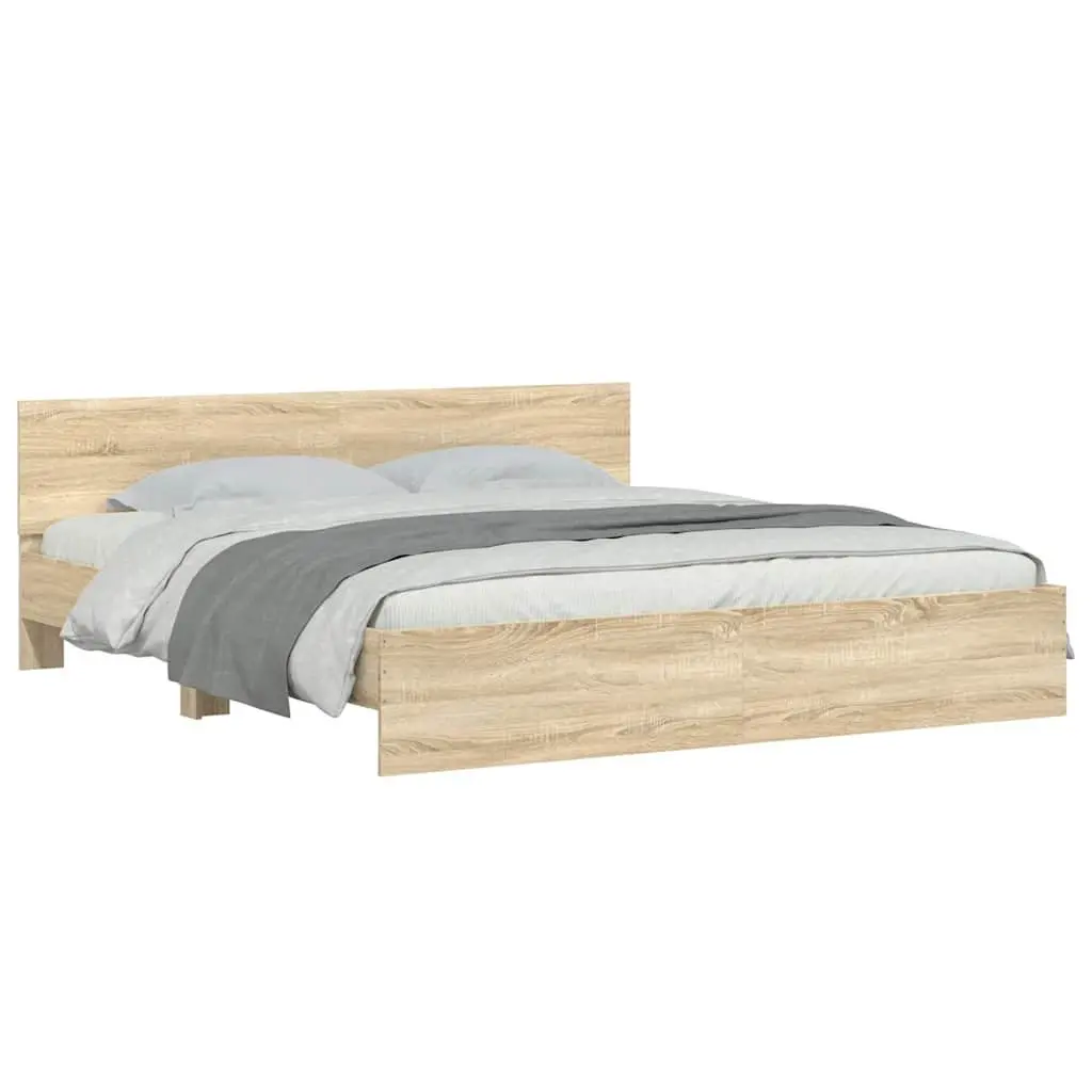 King Bed Frame for Bedroom 183 x 203 cm Sonoma Oak Brown Engineered Wood Slatted Base
