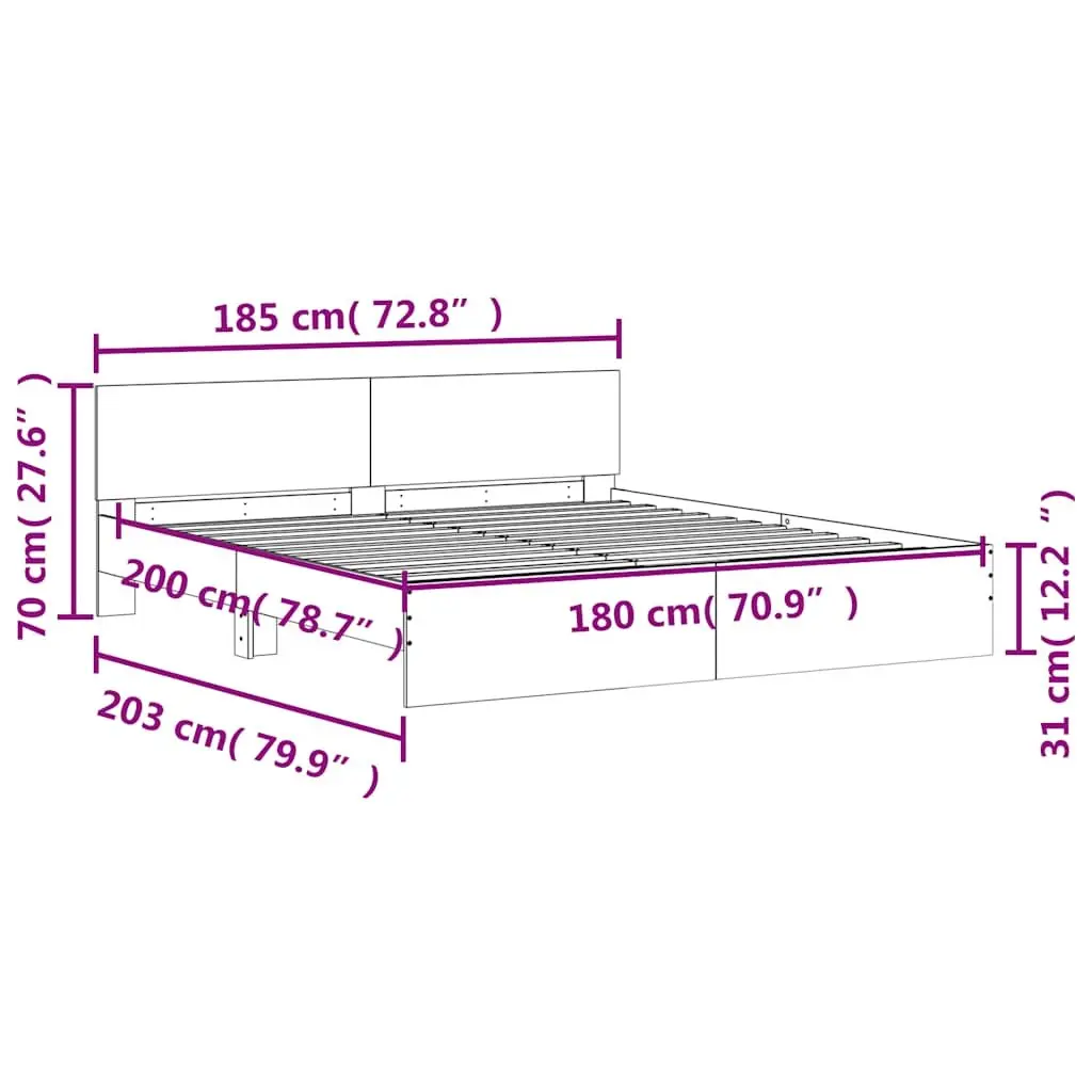 King Bed Frame for Bedroom 183 x 203 cm Sonoma Oak Brown Engineered Wood Slatted Base