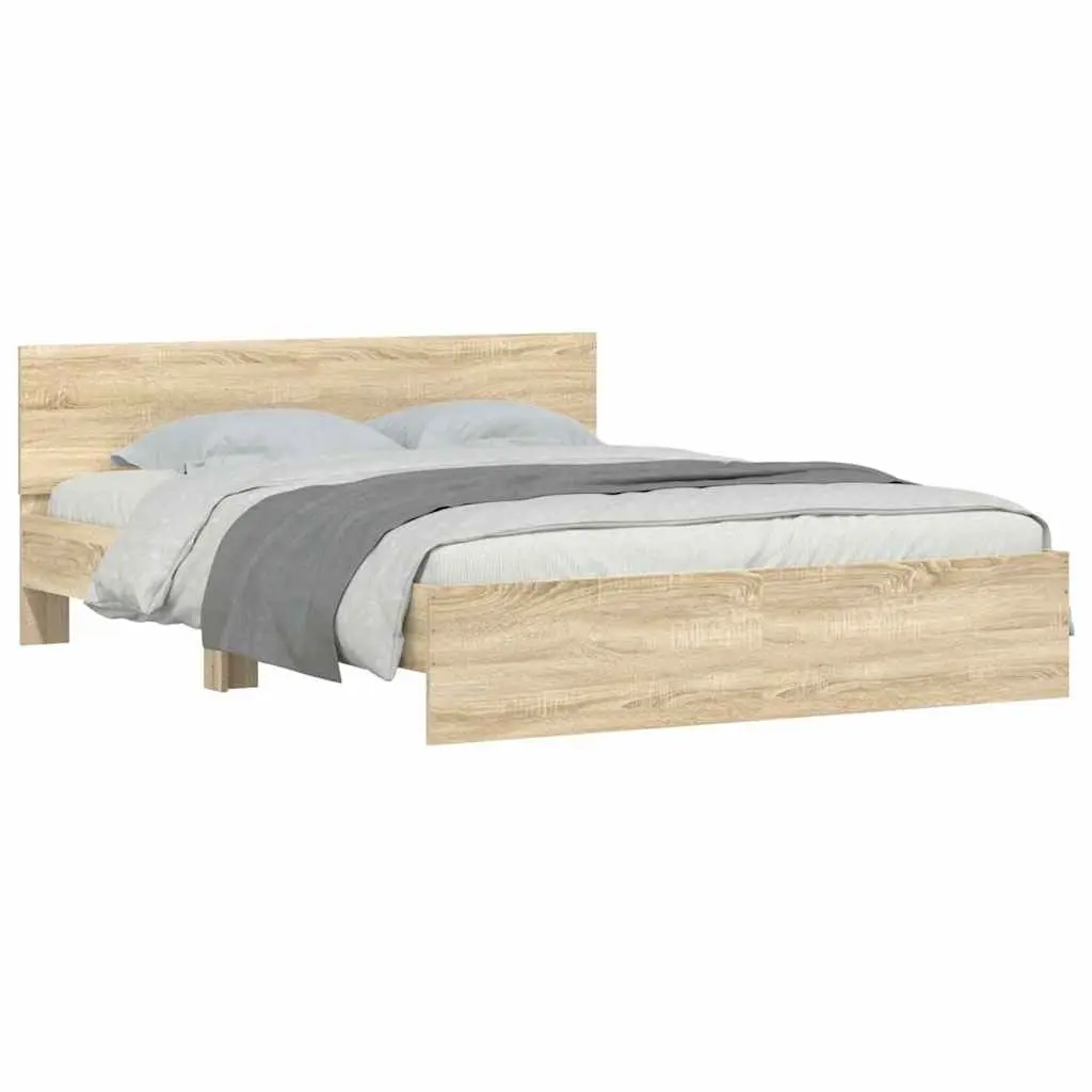 Bed Frame Sonoma Oak 150x200 cm Bedroom Furniture Slatted Base Support