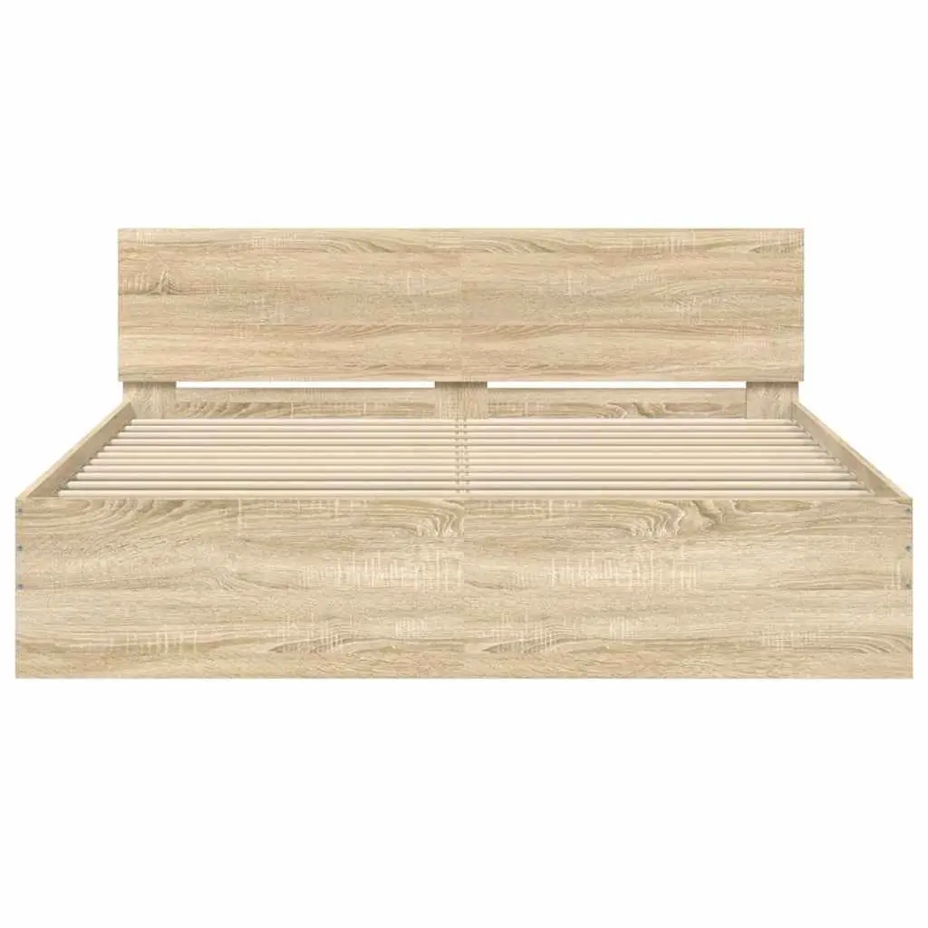 Bed Frame Sonoma Oak 150x200 cm Bedroom Furniture Slatted Base Support