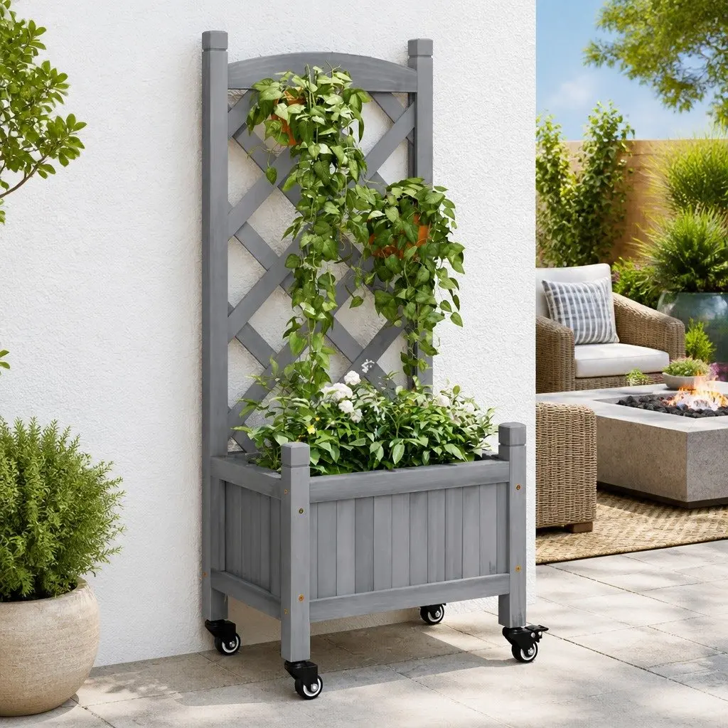 Grey Wooden Garden Planter