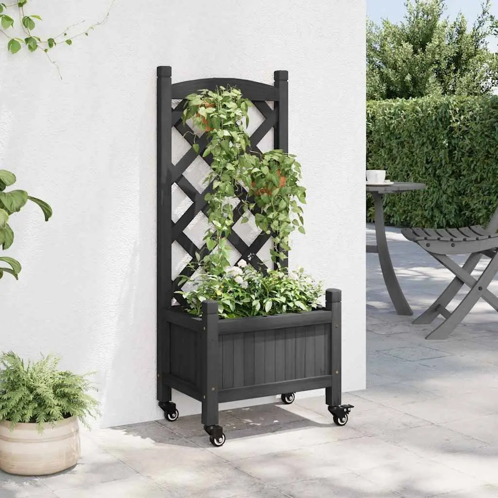 Wooden Planter with Trellis for Garden Outdoor Climbing Plants Black Size