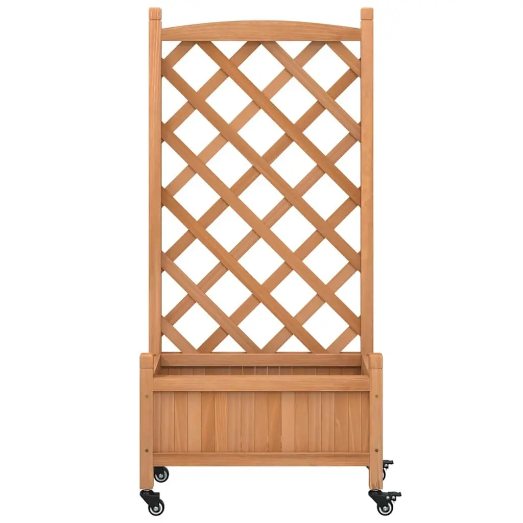 Wooden Planter with Trellis and Wheels Brown Fir Garden Climbing Plants Patio