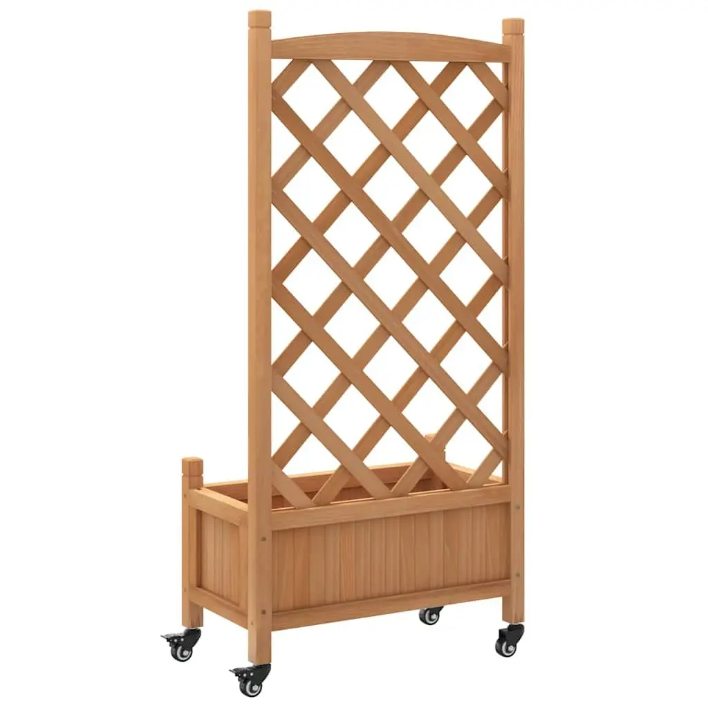 Wooden Planter with Trellis and Wheels Brown Fir Garden Climbing Plants Patio