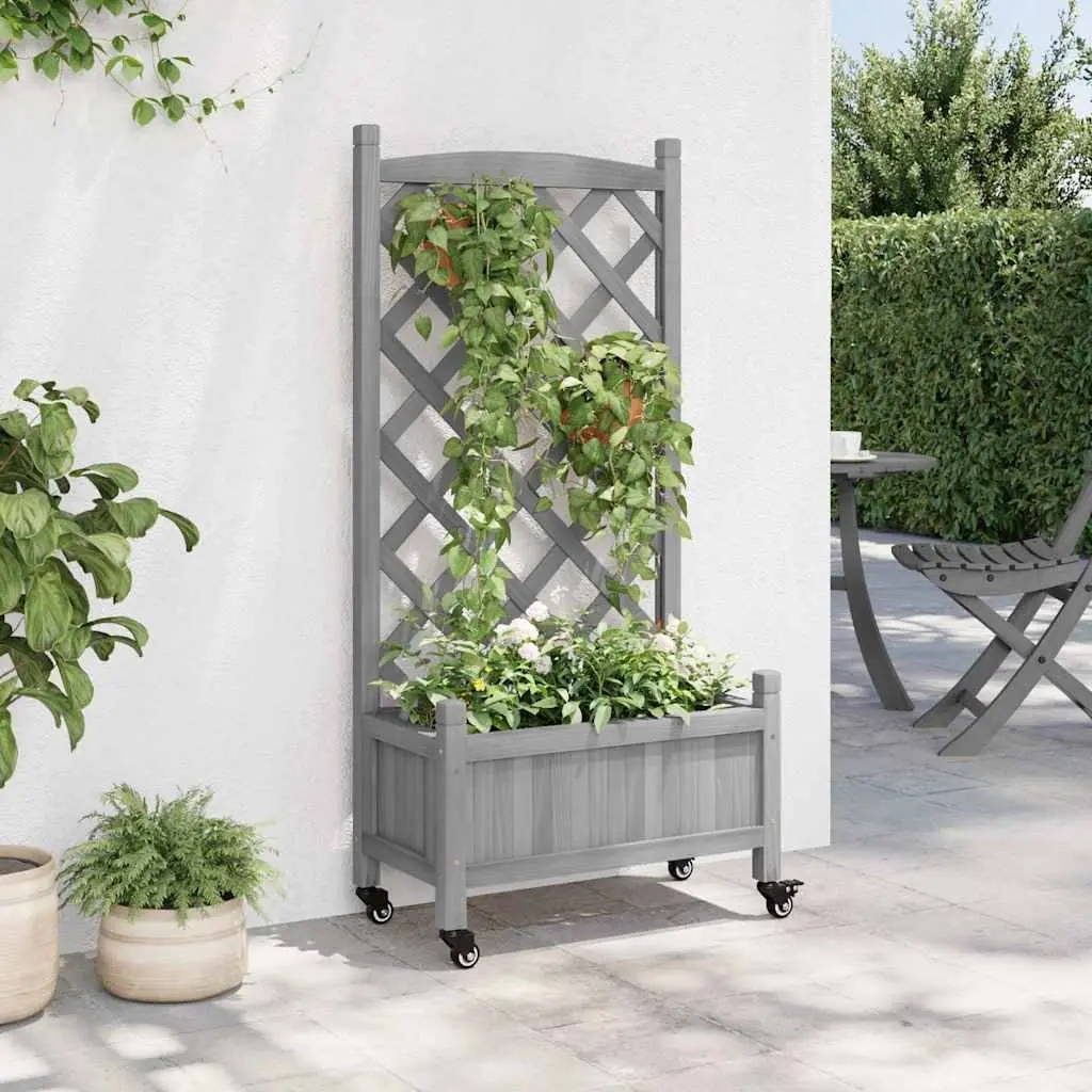 Wooden Garden Planter with Trellis for Climbing Plants Grey Fir Size