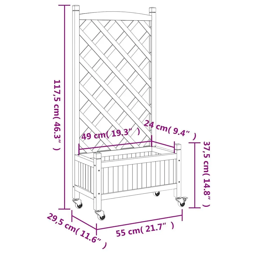 Wooden Garden Planter with Trellis for Climbing Plants Grey Fir Size