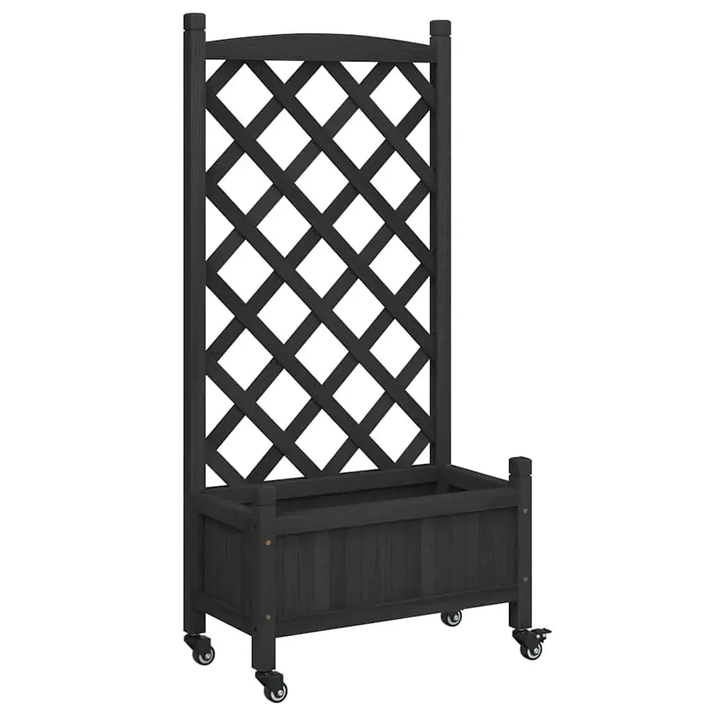 Wooden Planter with Trellis for Garden Patio Black