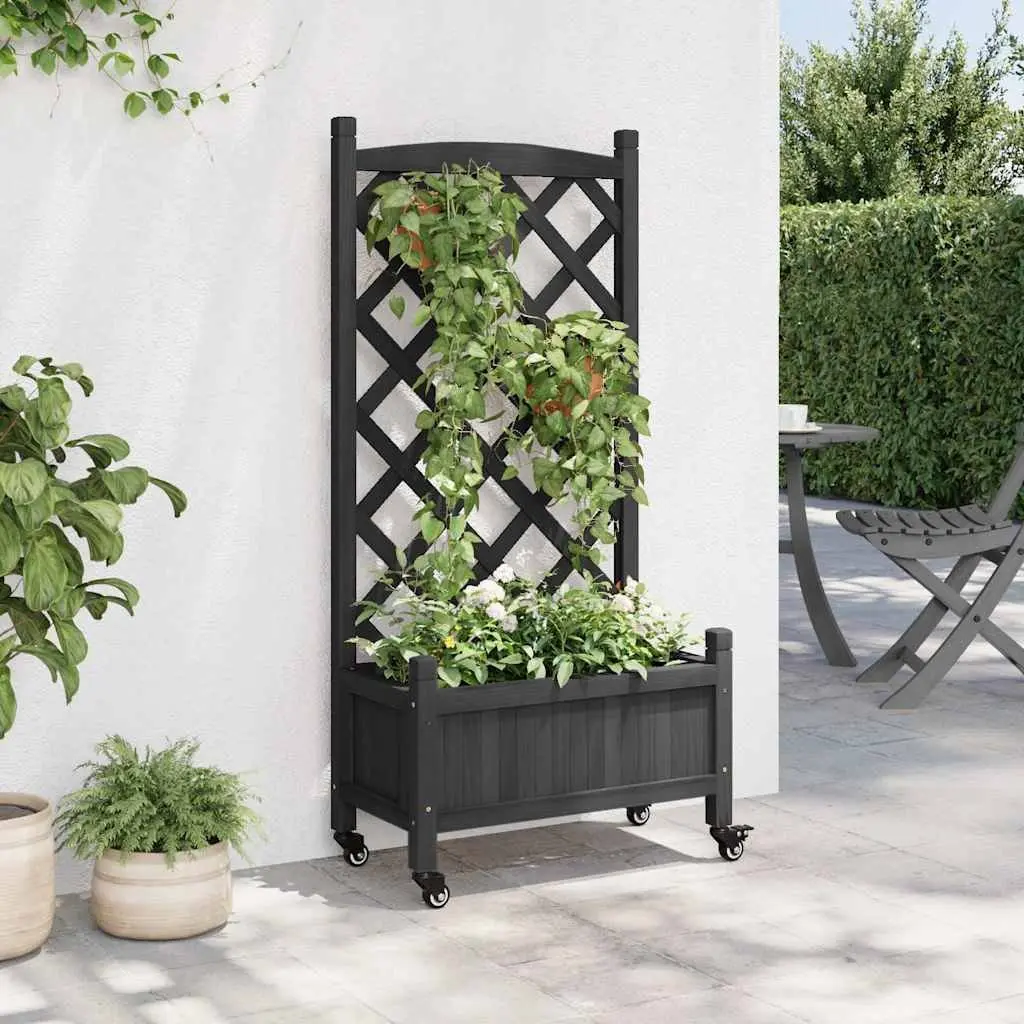 Wooden Planter with Trellis for Garden Patio Black