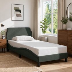 Bed Frame Grey Fabric Headboard 90x190 cm Bedroom Furniture Slatted Base Design