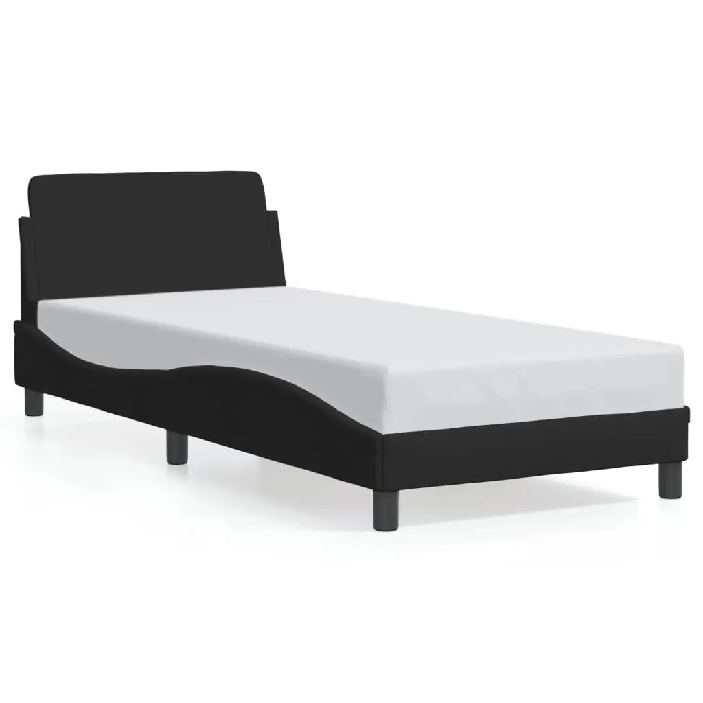 90x190 cm Bed Frame with Black Fabric Headboard and Slats