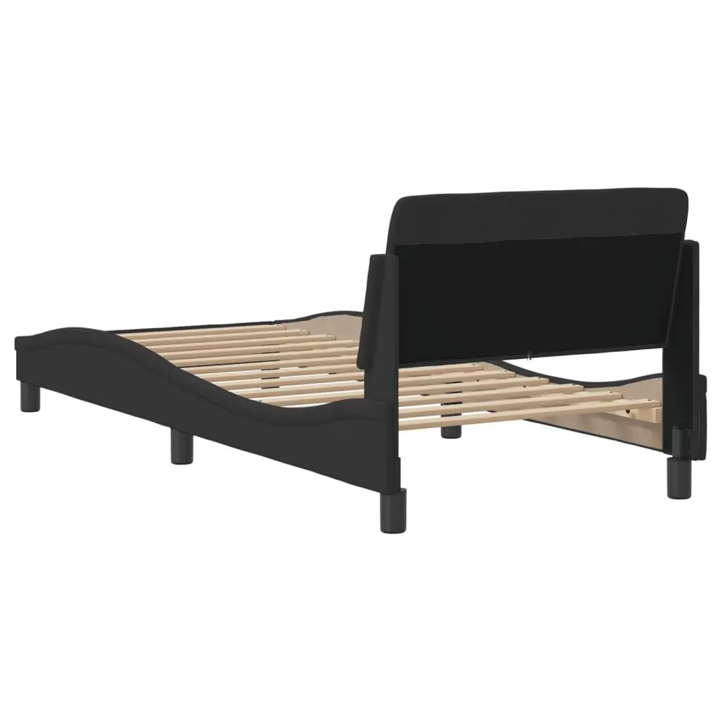 90x190 cm Bed Frame with Black Fabric Headboard and Slats