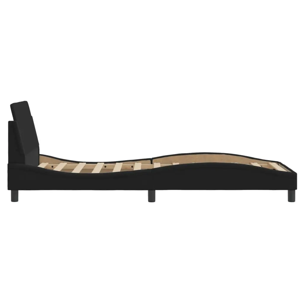 90x190 cm Bed Frame with Black Fabric Headboard and Slats