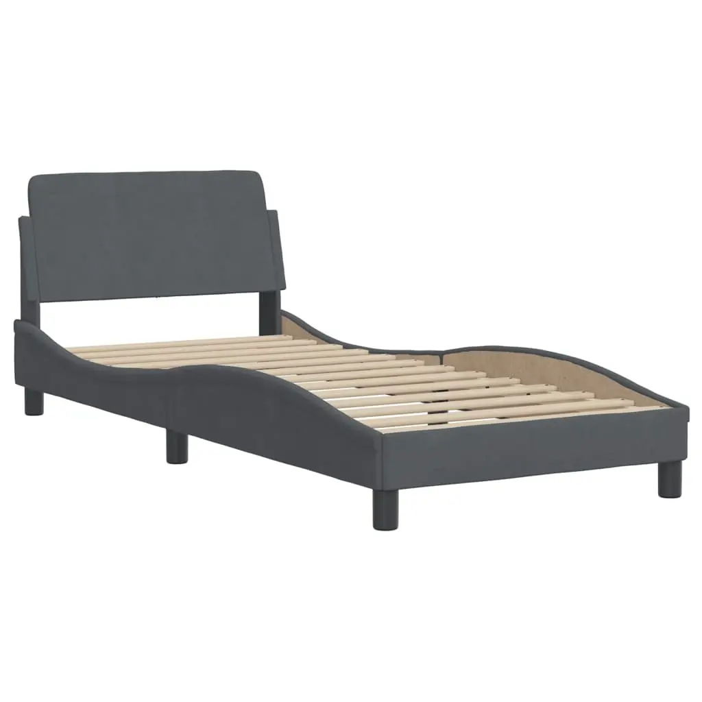 Grey Velvet Bed Frame with Headboard, 90 x 190 cm