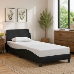 Black Faux Leather Bed Frame 90x190 cm with Padded Headboard