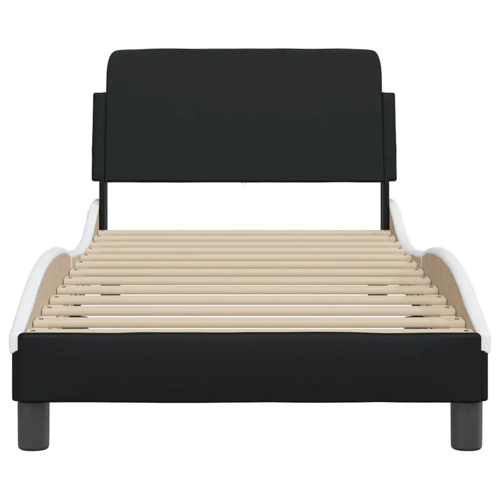 Bed Frame with Headboard 90x190 cm Black White Faux Leather Modern Bedroom