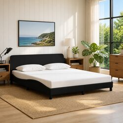 King Bed Frame 180x200cm Black Fabric Headboard Bedroom Furniture Slats