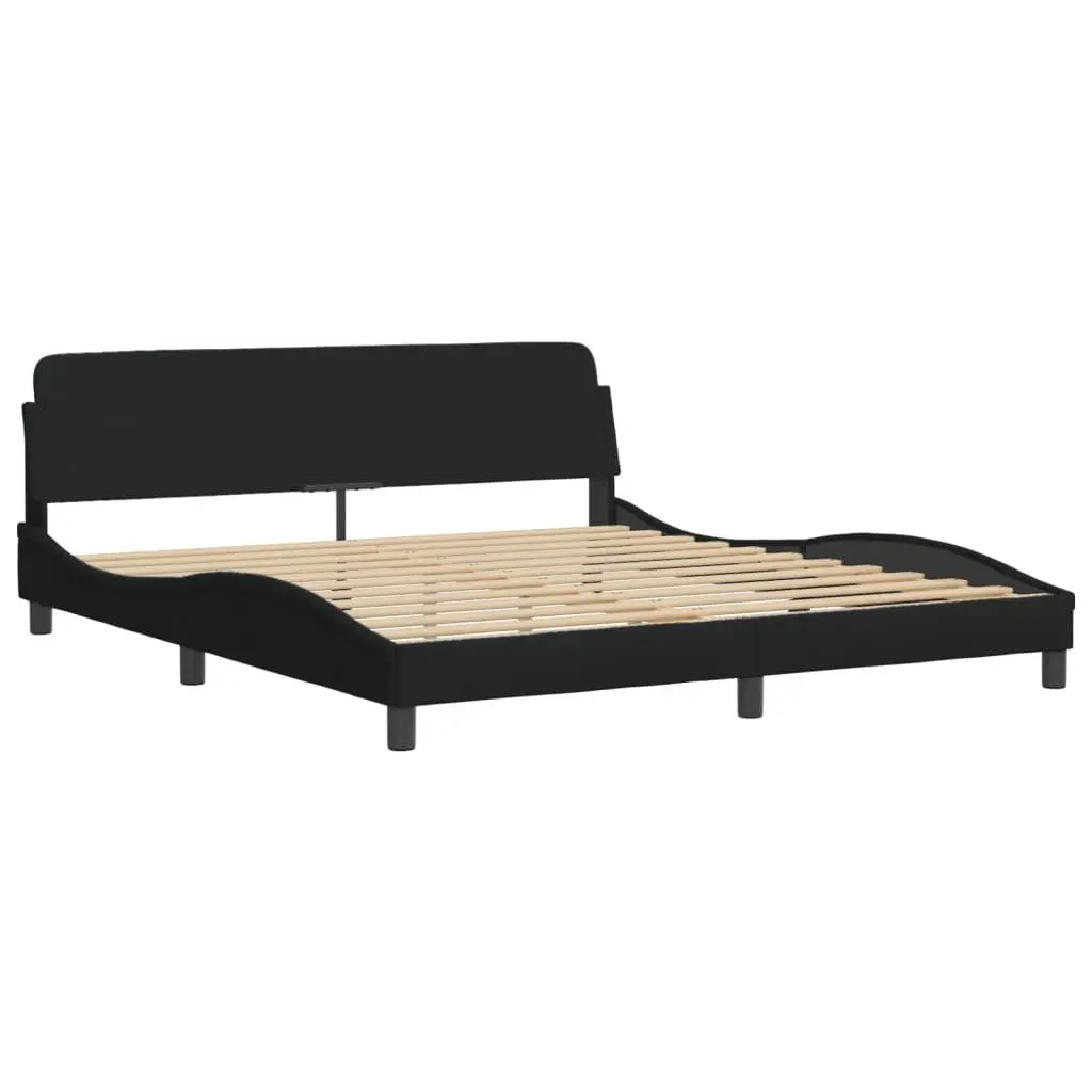 King Bed Frame 180x200cm with Black Fabric Headboard