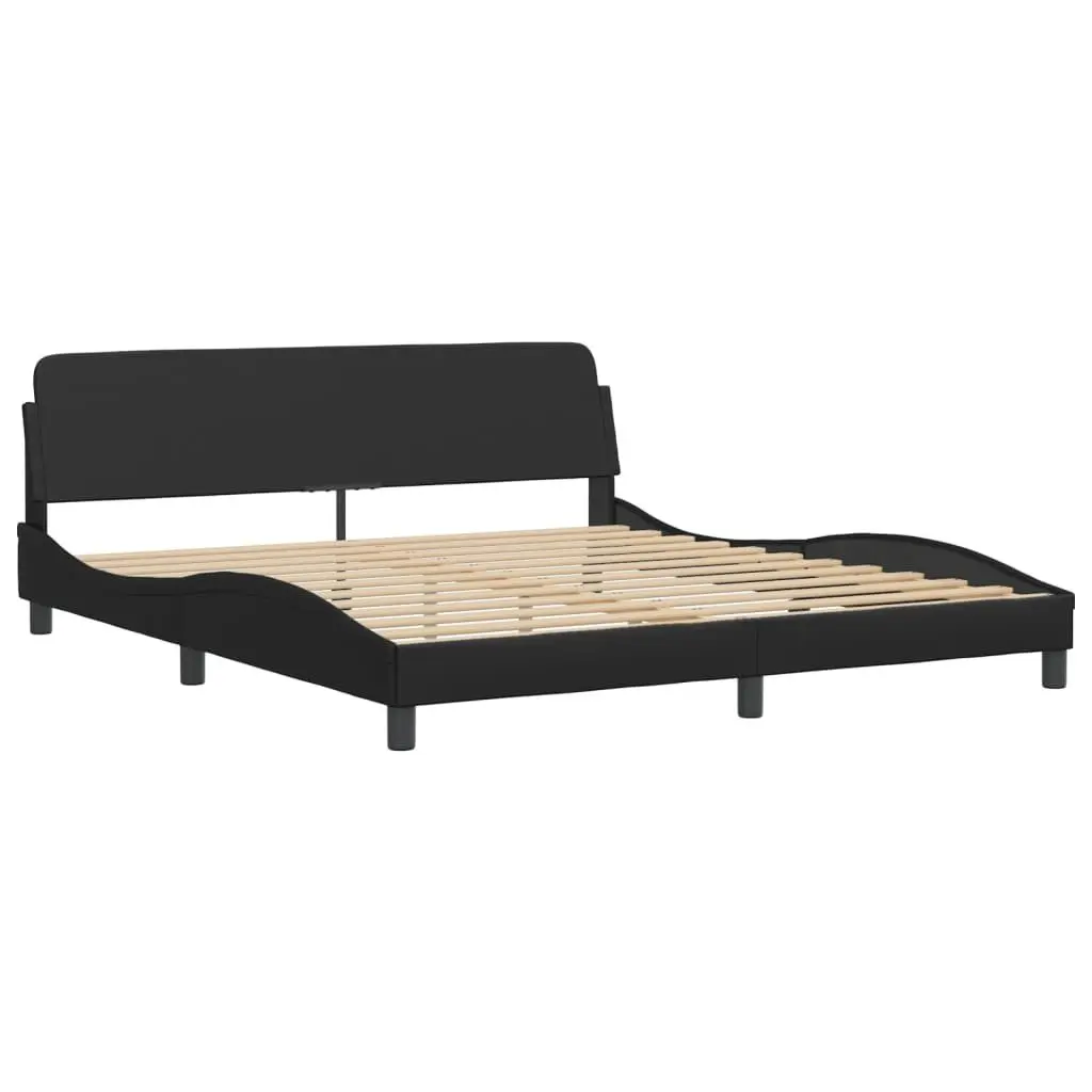 King Bed Frame 180x200 cm Black Faux Leather Headboard Bedroom Furniture