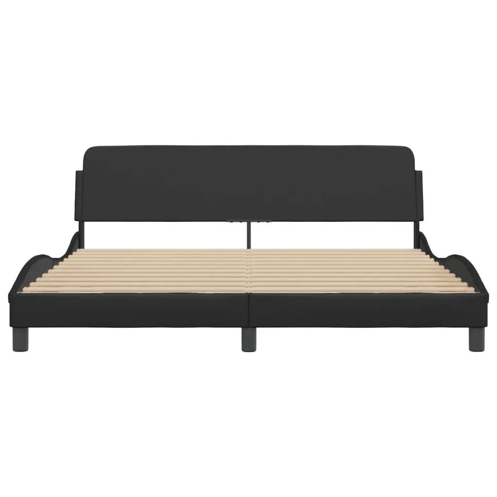 King Bed Frame 180x200 cm Black Faux Leather Headboard Bedroom Furniture