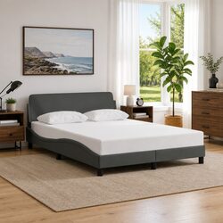Double Bed Frame with Headboard: 137x190 cm, Grey Fabric