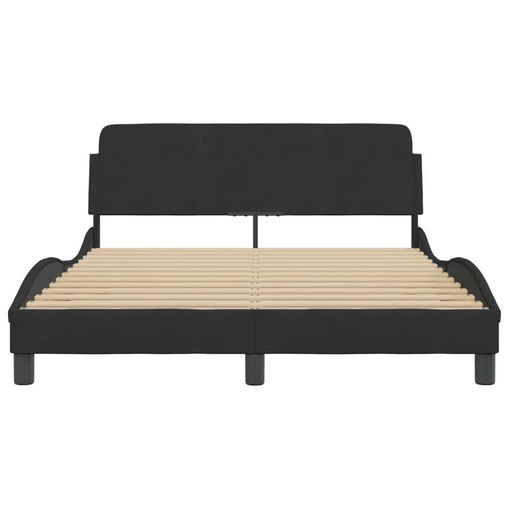 Double Bed Frame Black Velvet Headboard 137x190 cm Modern Bedroom Furniture