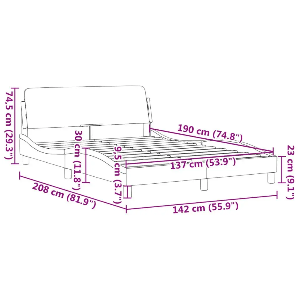 Double Bed Frame Black Velvet Headboard 137x190 cm Modern Bedroom Furniture