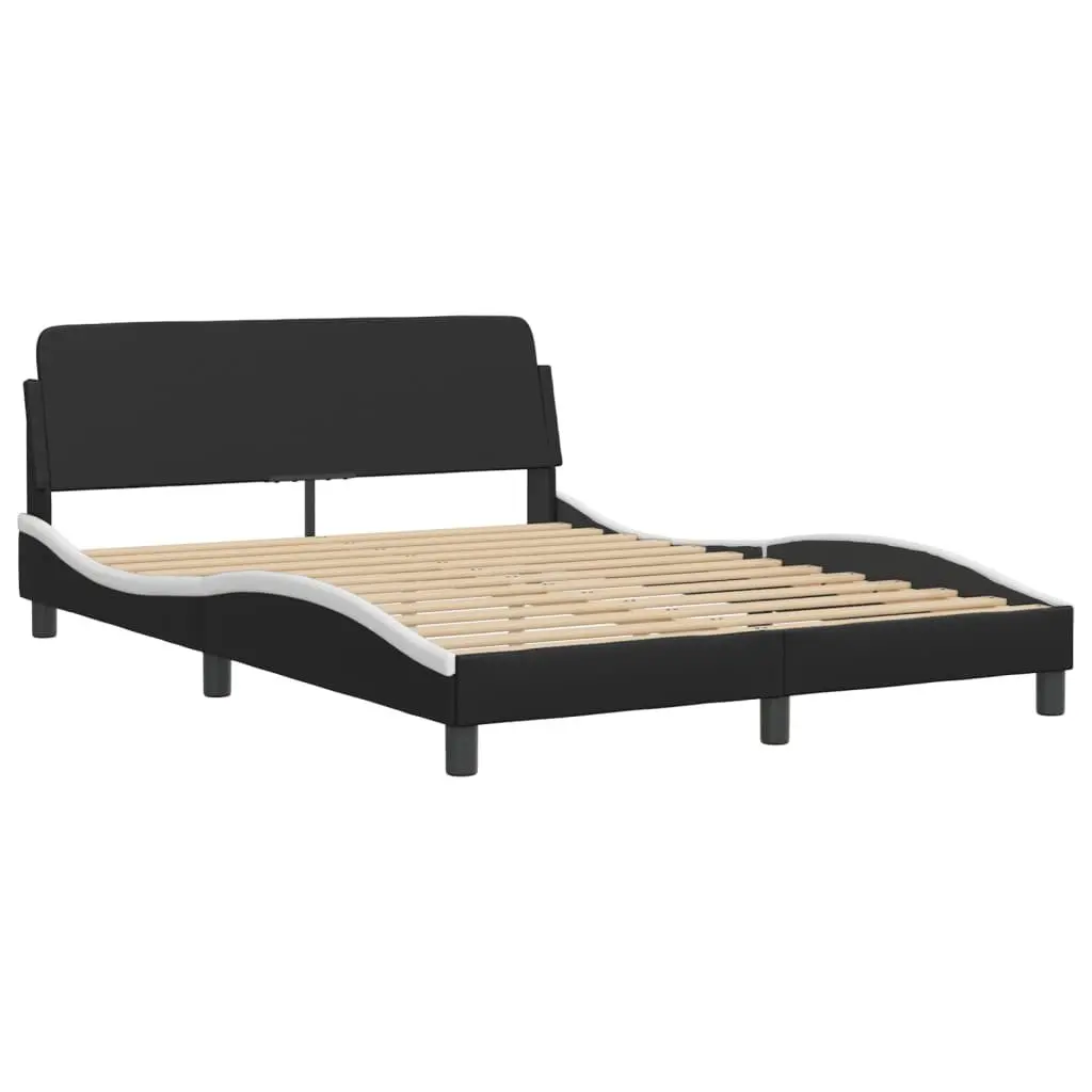 Double Bed Frame with Headboard Black White Faux Leather 137x190 cm Bedroom