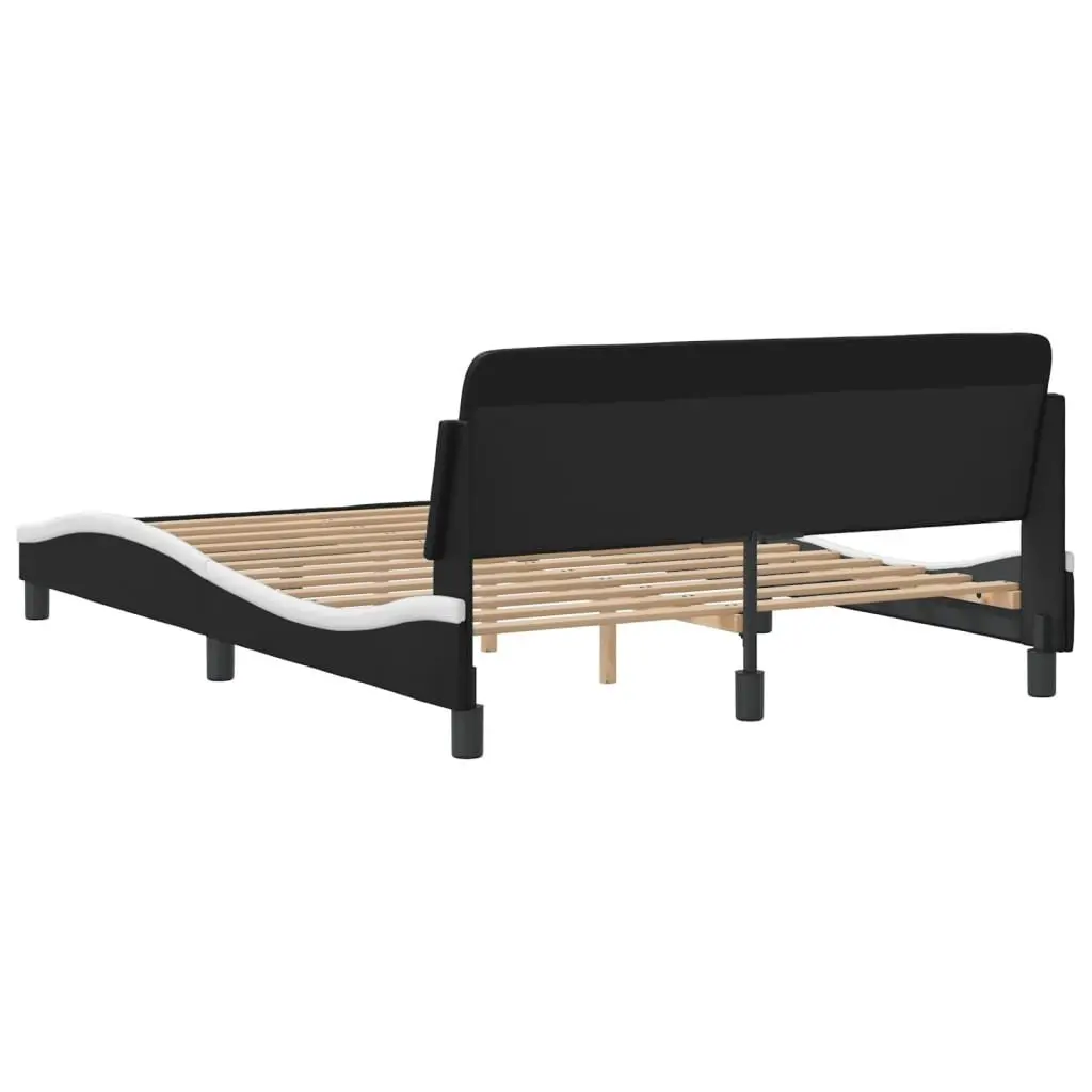 Double Bed Frame with Headboard Black White Faux Leather 137x190 cm Bedroom