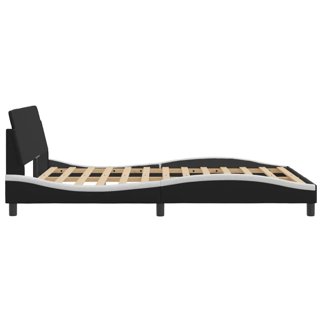 Double Bed Frame with Headboard Black White Faux Leather 137x190 cm Bedroom