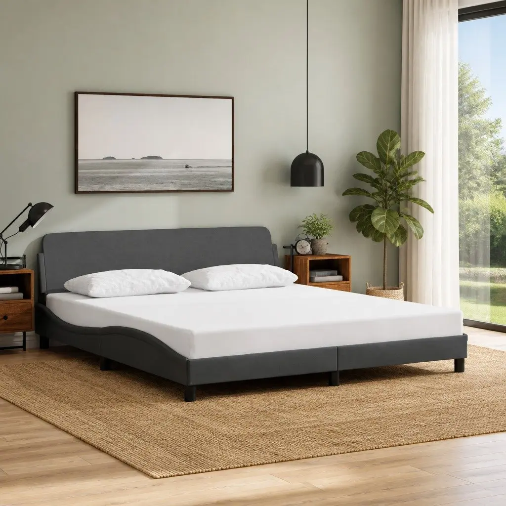 Queen Bed Frame for Bedroom Dark Grey Fabric Headboard 152 x 203 cm