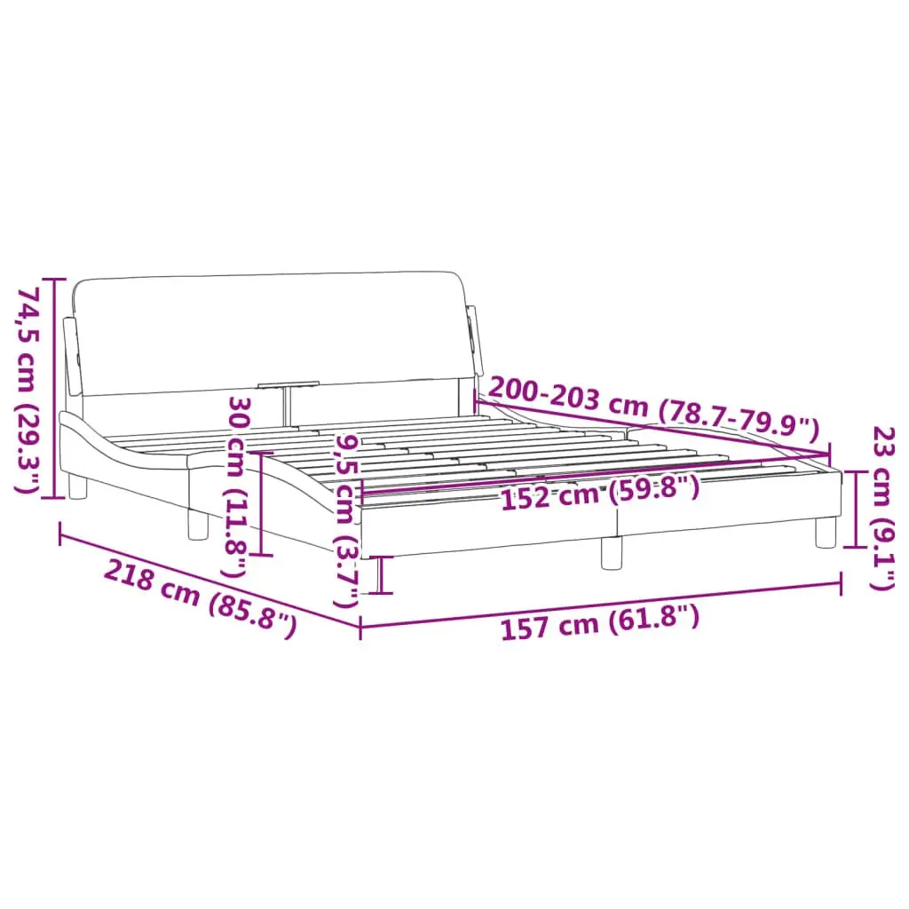 Queen Bed Frame for Bedroom Dark Grey Fabric Headboard 152 x 203 cm