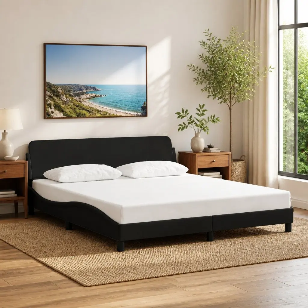 Queen Bed Frame Black Fabric 152x203cm Bedroom