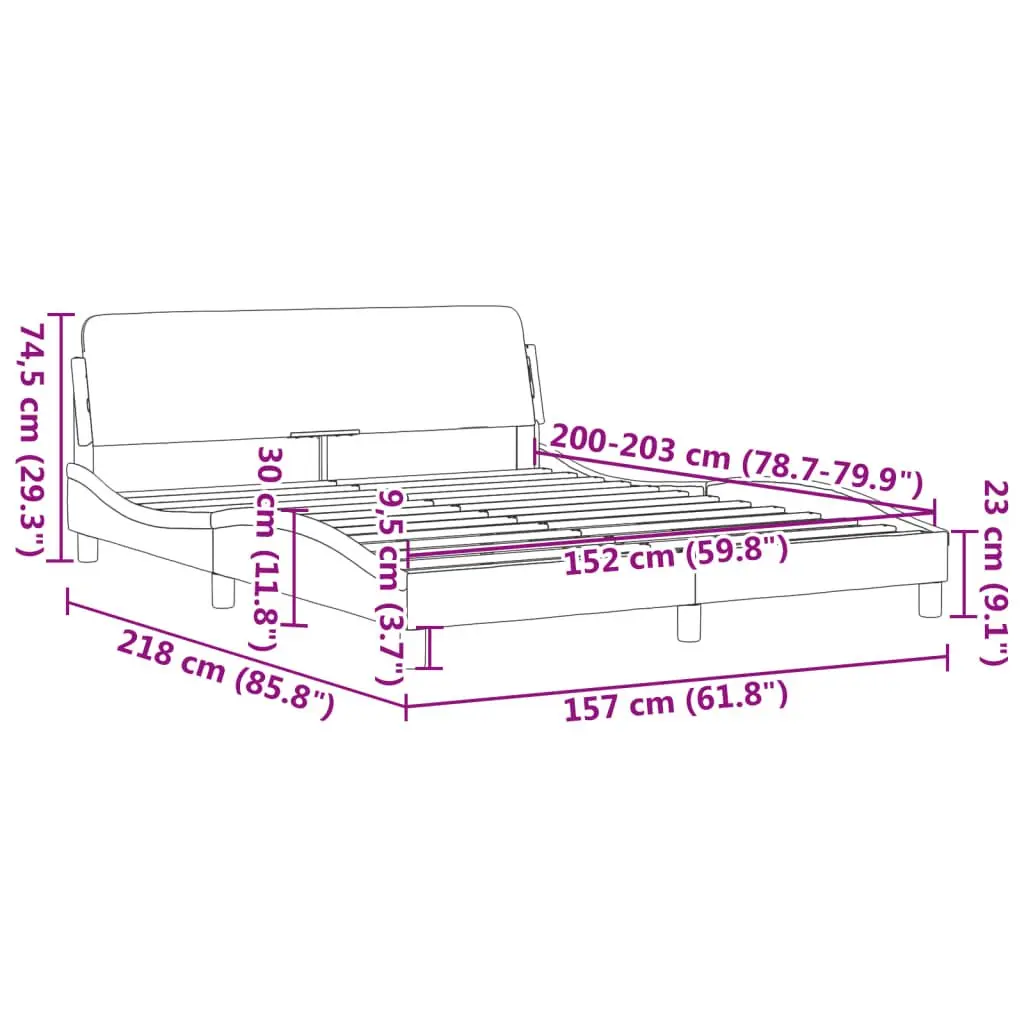Queen Bed Frame Grey Velvet Upholstered Headboard Plywood Slats Modern Bedroom