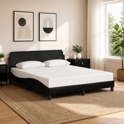 Queen Bed Frame Black Faux Leather with Headboard 152x203cm Bedroom Furniture