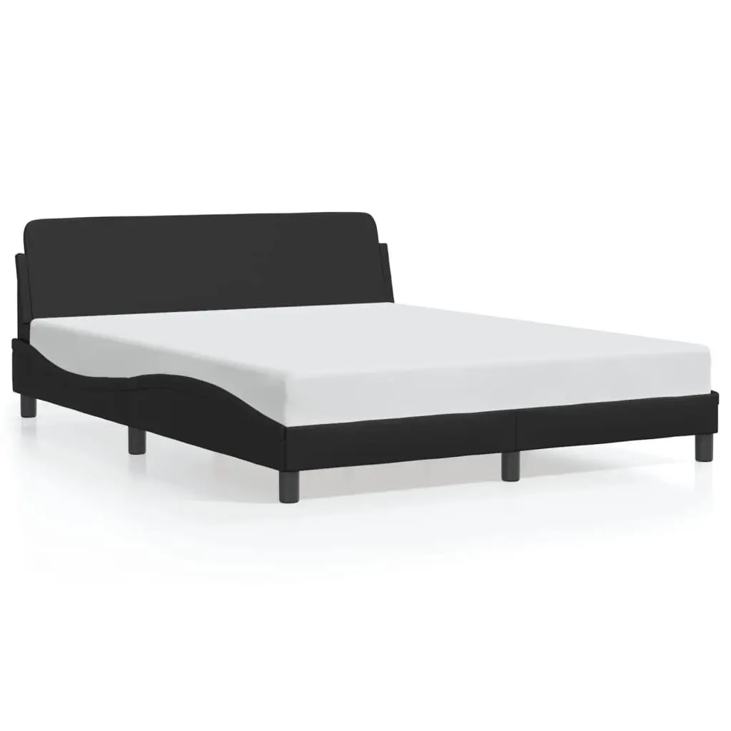 Queen Bed Frame Black Faux Leather with Headboard 152x203cm Bedroom Furniture