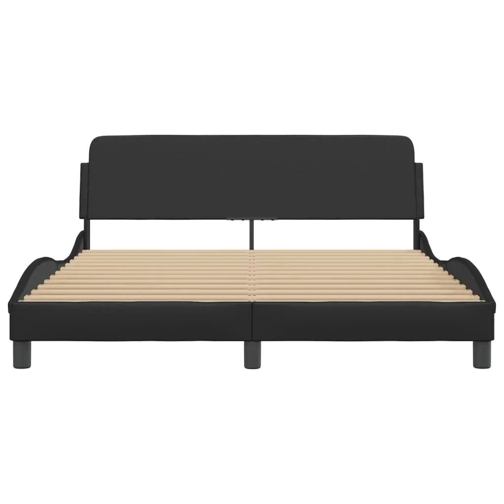 Queen Bed Frame Black Faux Leather with Headboard 152x203cm Bedroom Furniture