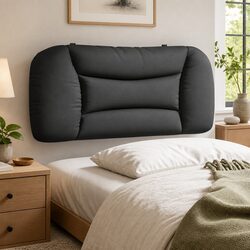 Headboard Cushion 90 cm Dark Grey Fabric Wavy Striped Design Wall Mount Bed