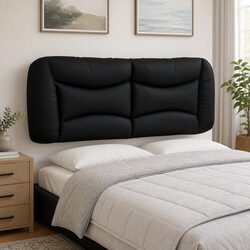 Black Faux Leather Headboard Cushion 137cm for Double Beds
