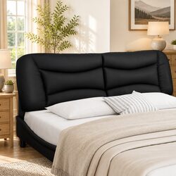 Black Faux Leather Wall-Mounted Headboard Cushion, 180cm