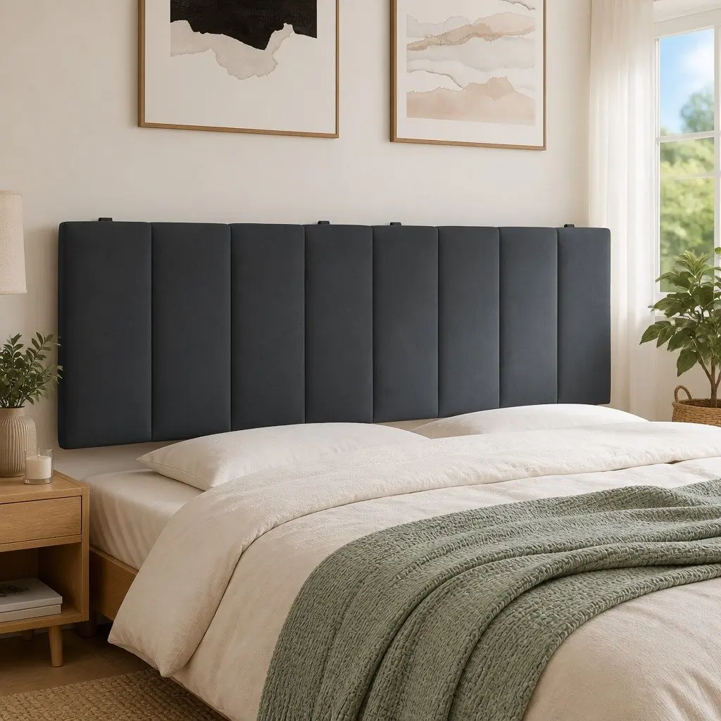 Headboard Cushion for Bed 153cm Grey Velvet Upholstered Backrest Pillow Support